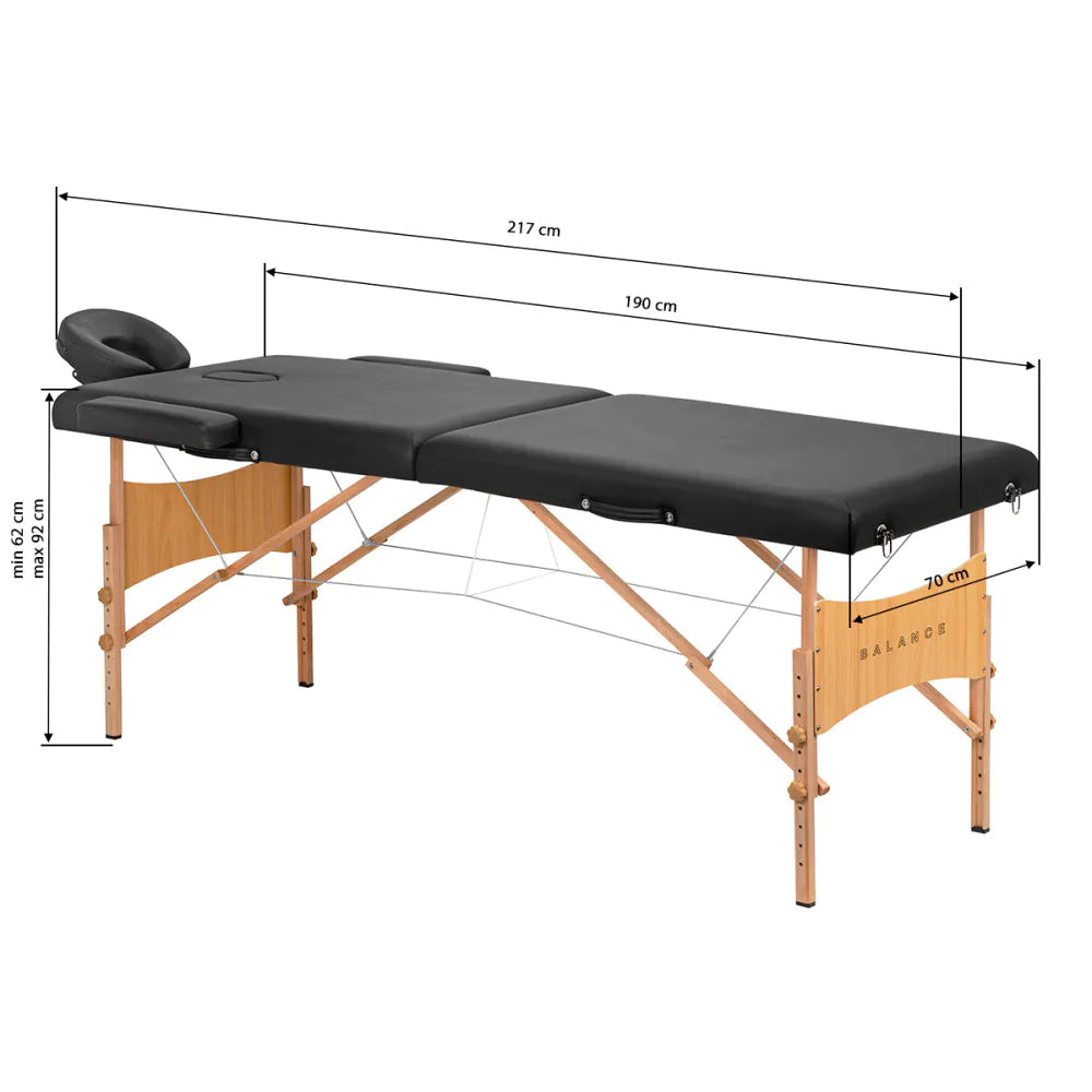 BALANCE Foldbar træ massagebriks 2 segmenter 190x70 HVID ELLER SORT