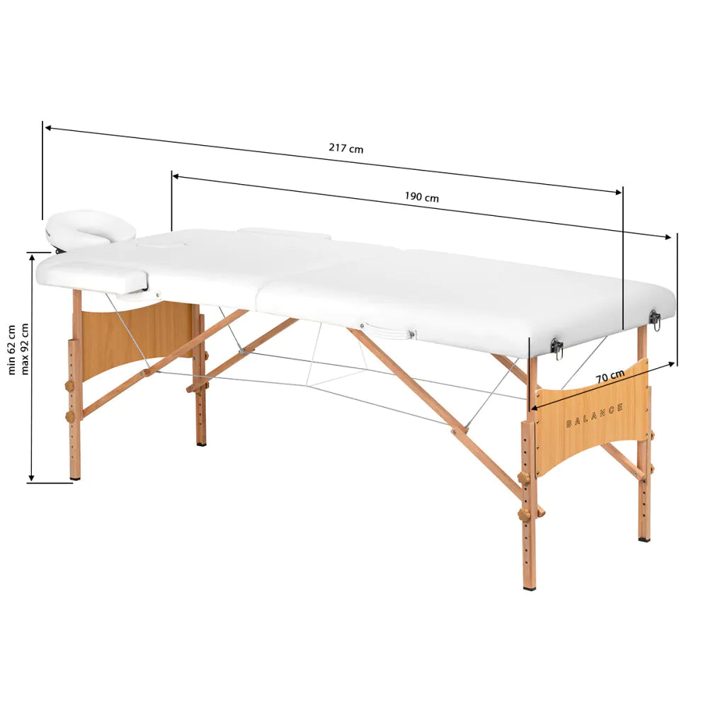 BALANCE Foldbar træ massagebriks 2 segmenter 190x70 HVID ELLER SORT